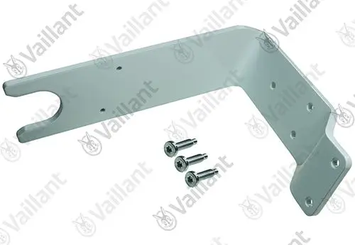 Halterung aus Metall für Solaranschlüsse mit drei Schrauben, hergestellt von Vaillant. Die Halterung hat eine rechtwinklige Form mit einer Aussparung an einem Ende.